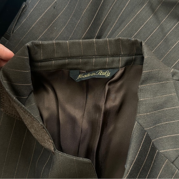 Galante Uomo Super 120s Wool Blazer 46L Brown Stripe Blazer Coat Jacket - Picture 10 of 13